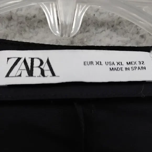 Zara Poplin Mock Wrap Blouse Size XL Black Long Puffy Sleeves Tie at the Waist - Picture 6 of 9